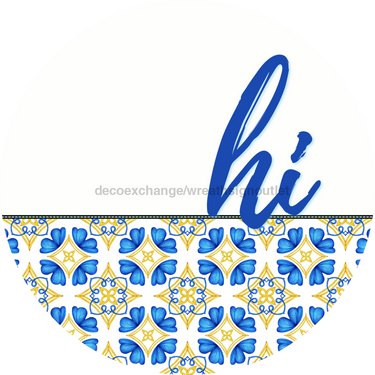 Blue And Yellow Door Hanger Dco-01572-Dh 18’ Round Wood